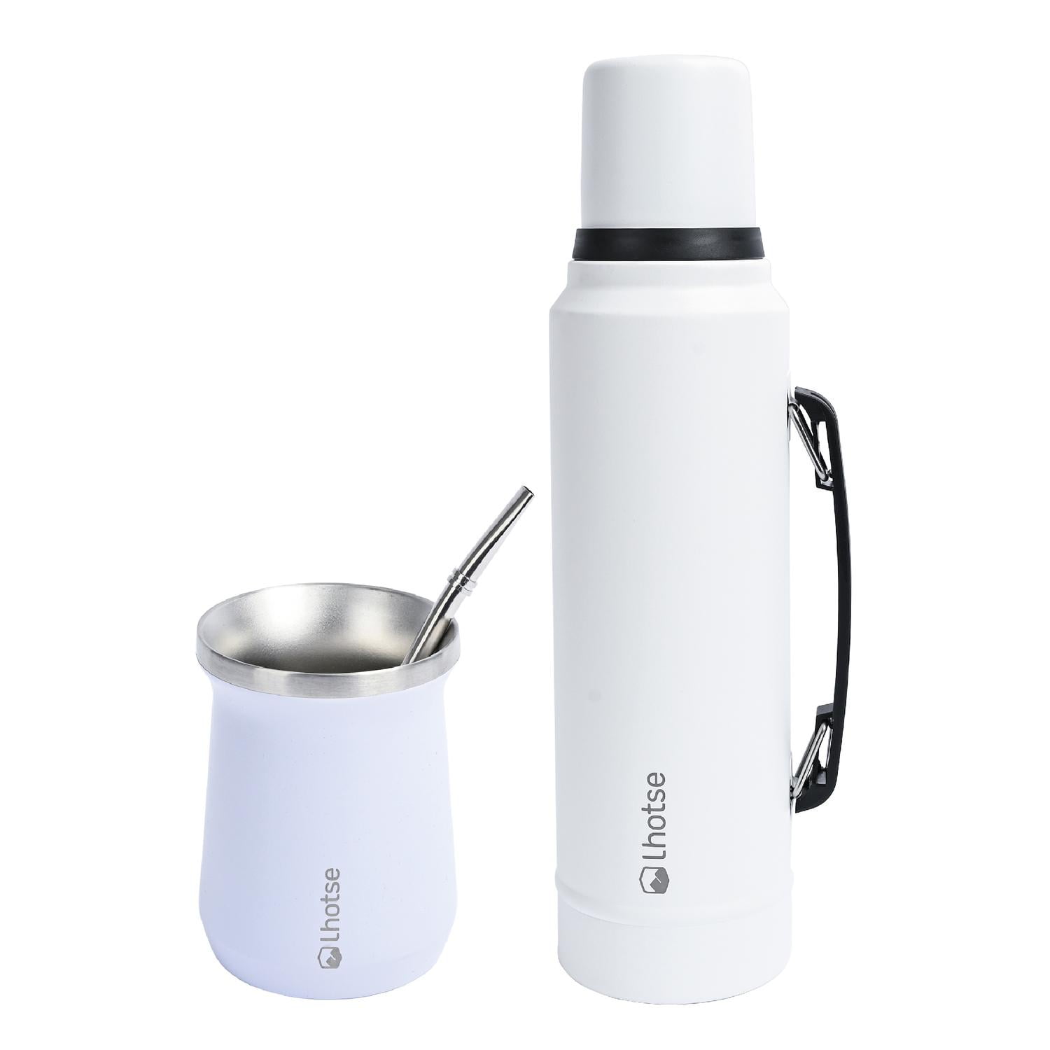 Termo Liquido Classic 1,3 Lts + Mate Bombilla Lhotse White Blanco