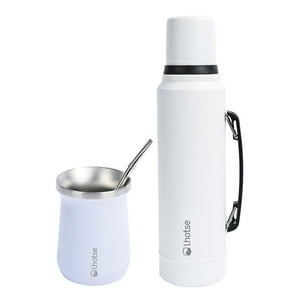 Termo Liquido Classic 1,3 Lts + Mate Bombilla Lhotse White Blanco