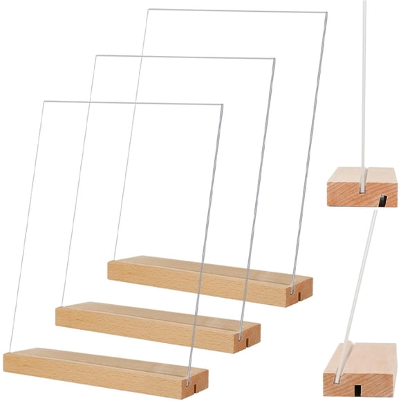 TONICE Portacartel acrílico de 8,5 x 11 pulgadas con base de madera, paquete de 3
