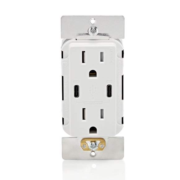 Enchufe Leviton 60W USB‑C PD 15 A TR CC1P6‑W Blanco