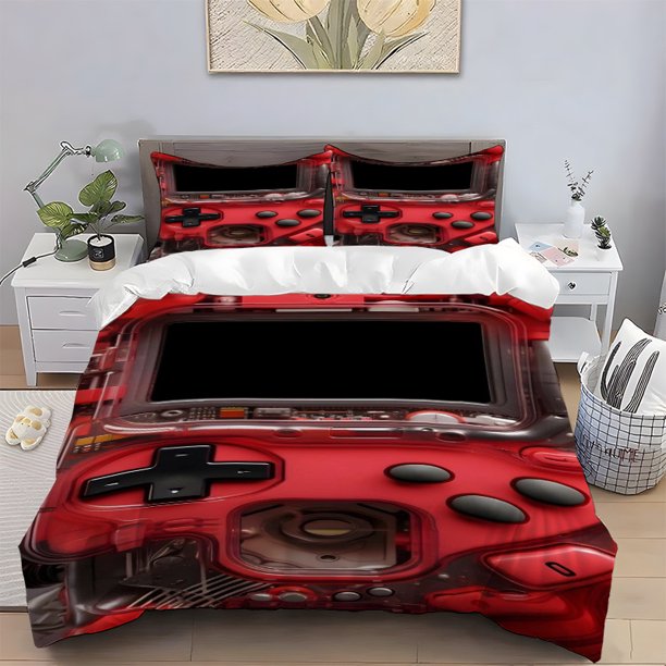 Red Transparent Printed Bedding Set 100% Polyester Soft Skin-Friendly