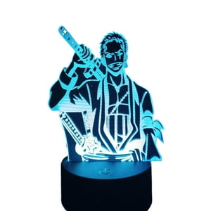 Lelumania - Lampara Ilusion 3D Zoro One Piece De 7 Colores, Base Touch