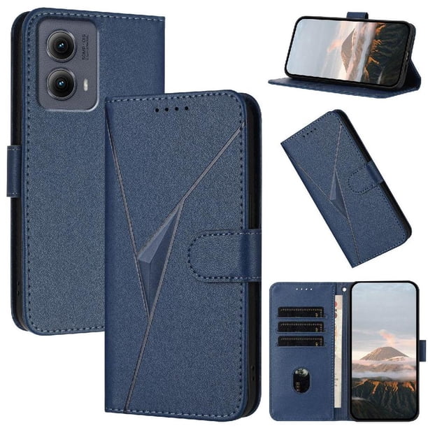 Funda Cartera Fibra de Carbono para Motorola Edge 5G 2024 con Soporte y Cierre Magnético Azul