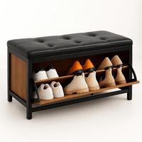 Habita2 Chile - Banqueta Zapatero 80Cm Con Almacen Vintage Industrial