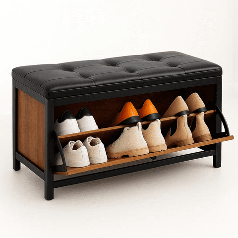 Habita2 Chile - Banqueta Zapatero 80Cm Con Almacen Vintage Industrial