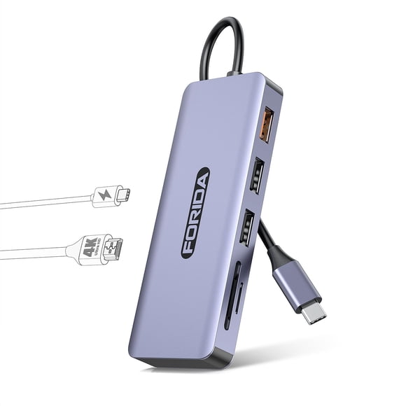 Adaptador multipuerto de 7 puertos USB C Hub FORIDA 4K HDMI 100 W PD