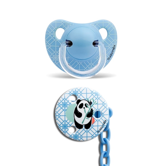 Chupete Anatomico Silicona 6 8m + Broche Redondo Panda Trama Blanco