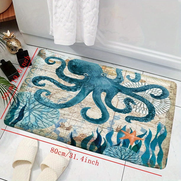 1pc Colorful Sea Octopus Bathroom Mat - Non-Slip Flannel Rug for Shower Room Floor Decoration