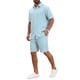 thumbnail image 2 of INSPIRE CHIC Conjunto de 2 Piezas para Hombre Camisa de Manga Corta y Pantalones Cortos con Textura a Rayas 2XL Azul Claro, 2 of 5