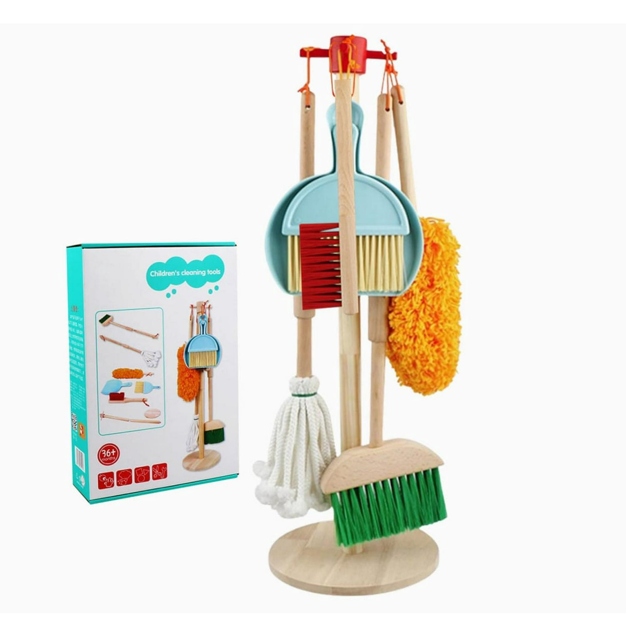 Genérico - Set De Aseo Y Limpieza Para Niños Set De Madera Cafe