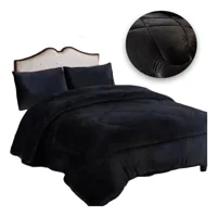 Max - Cobertor Cubrecama Grueso Peludo Chiporro 2 Plaza + 2 Funda Negro