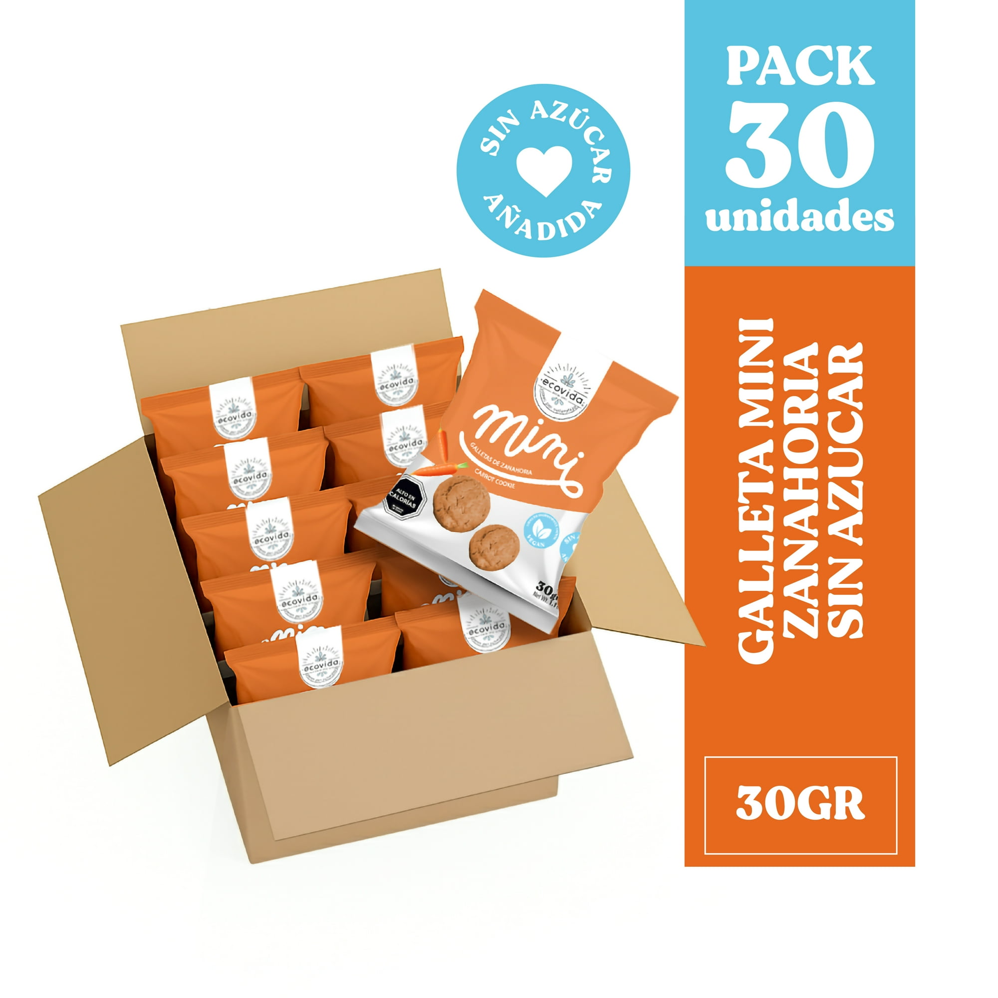 Ecovida - Galleta Mini Zanahoria Sin Azúcar 30gr - Caja 30 Unid