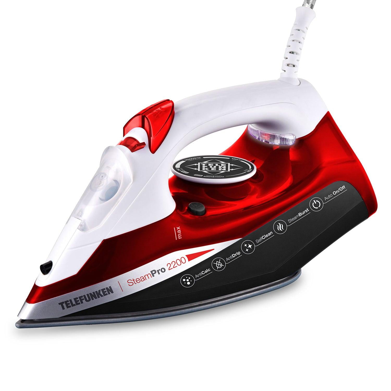 Telefunken - Plancha A Vapor Con Placa De Cerámica Rojo Rojo