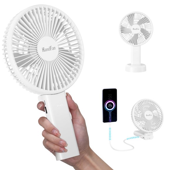Ventilador portátil HandFan de 6 pulgadas con batería de 4000 mAh, 6 velocidades, gris