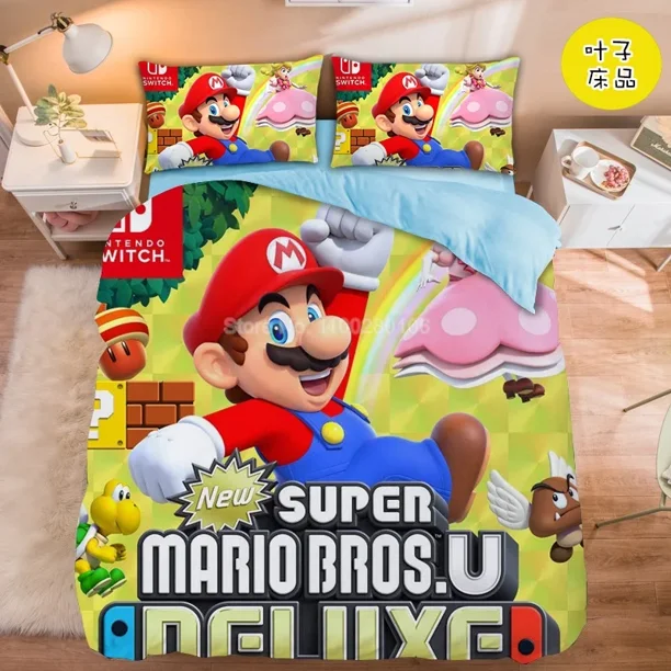 Cartoon Super Marios Bedding Set 3D Printed Super Marios Bros Bed Set Luigis Yoshis Duvet Cover Pillowcase Single Size Bed Sheets