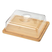 Magideal - Plato De Bambú Para , Plato Para Queso Con Tapa Transparente, Práctico, Reutilizable, Duradero Para El Hogar, Bandeja Para Refrigerador Y