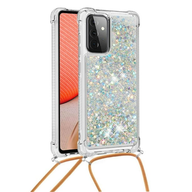 Funda FOXDOCK para Samsung Galaxy A72 5G con Cuerda Ajustable, Brillo Líquido, Protección Antigolpes y Lente – Ideal para Regalo