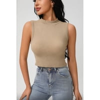 Likeshop - Polera Corta Mujer Top Sin Manga Full Elasticada Cuello Alto 9009