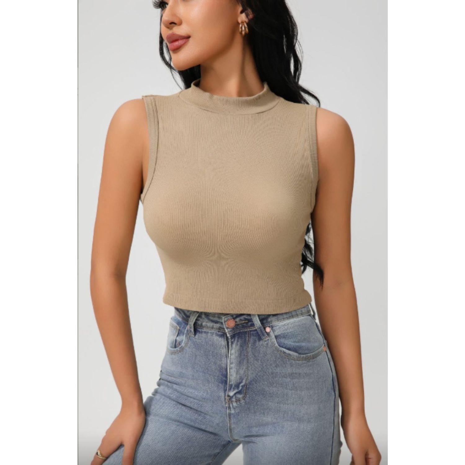 Likeshop - Polera Corta Mujer Top Sin Manga Full Elasticada Cuello Alto 9009