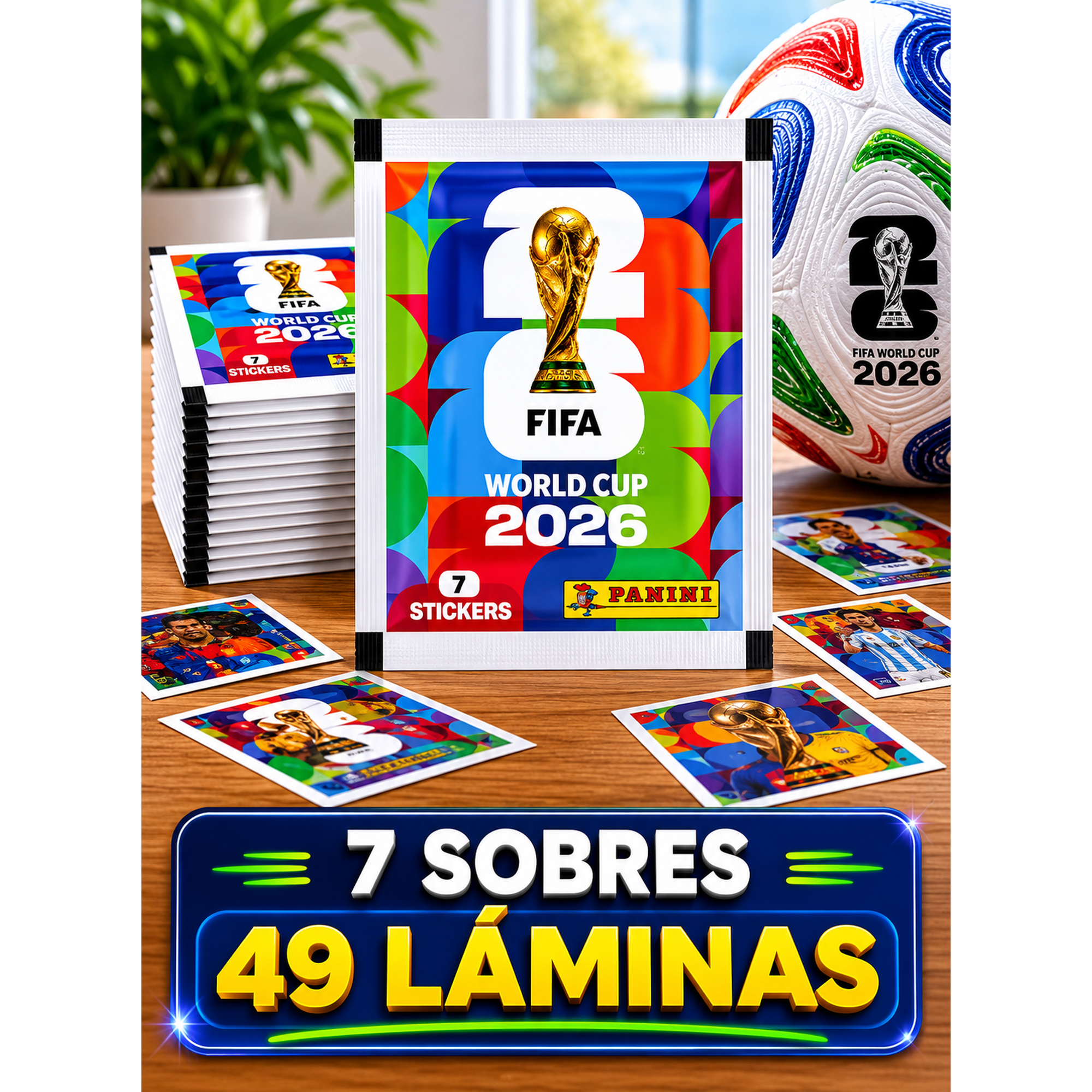Pack 7 Sobres Panini Mundial 2026 49 Láminas Originales