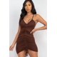 thumbnail image 1 of Saronite Vestido Corto Básico con Tirantes Finos, Fruncido en la Parte Delantera y Ajustable, Color Café (para Mujer), 1 of 2