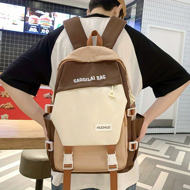 Backpack Women's Middle School Students Contrast Color All Match Large Capacity Decompression Backpack College Students Computer Bag Junior High School Students Schoolbag