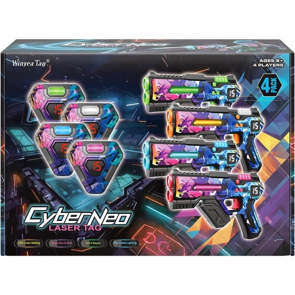Laser Tag Set 4 Pistolas y Chalecos LED 150 ft