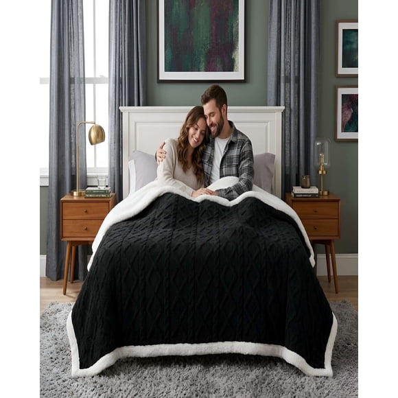 Frazada Sherpa Ultra Suave Con Relieve De Diamantes 2 plazas