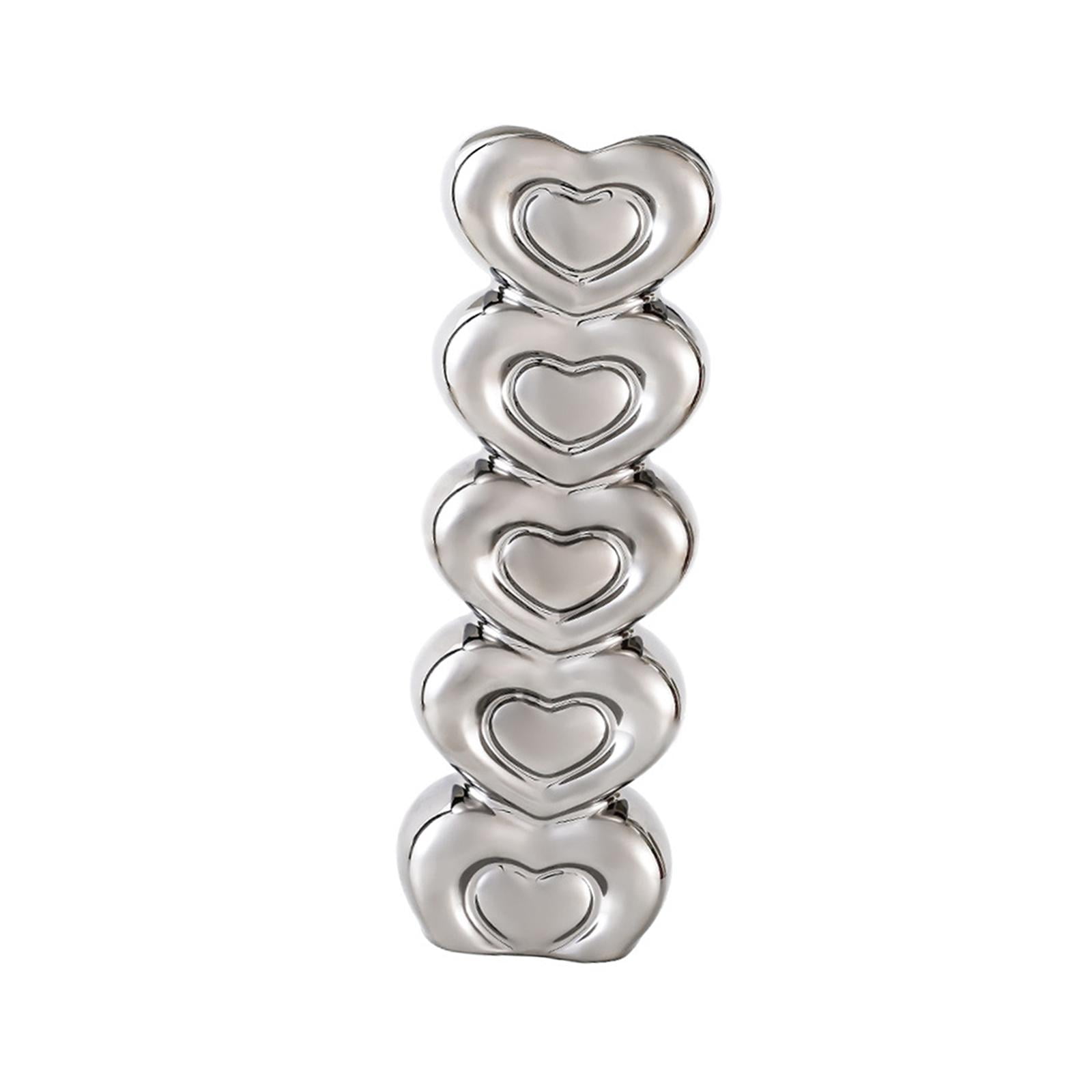 Bothyi - Florero De Cerámica En Forma De Corazón, Adorno De Mesa Para Oficina, Dormitorio, Multiusos, Plateado, 7x4,5x21cm