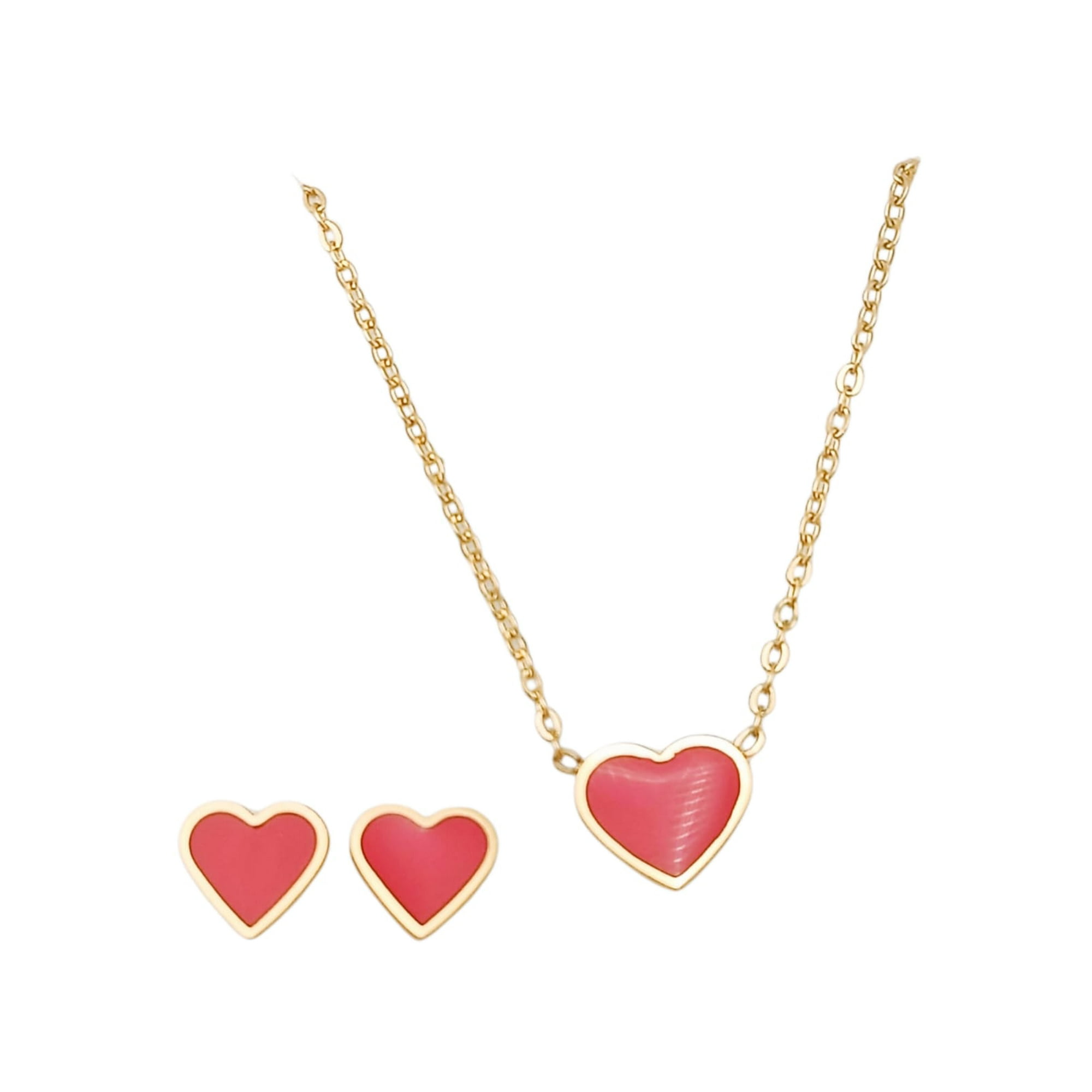 Elbauldejuma - Set Conjunto Corazon Rojo Collar Abridores Chapado En Oro 18 Kl