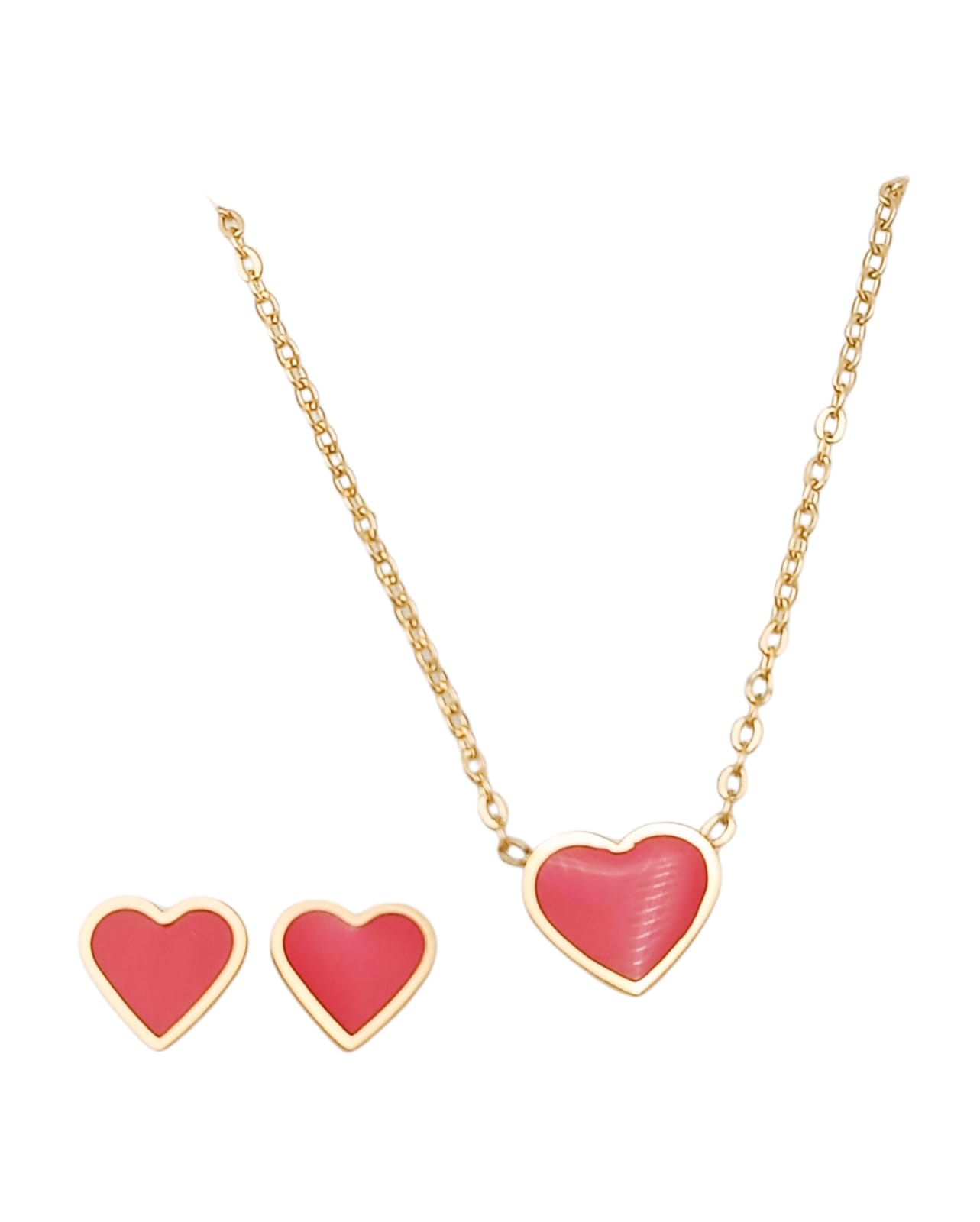 Elbauldejuma - Set Conjunto Corazon Rojo Collar Abridores Chapado En Oro 18 Kl