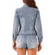 thumbnail image 3 of INSPIRE CHIC Chaquetas de Mezclilla para Mujer Cuello Alto Mangas Largas Chaquetas Cortas de Jean Gris Azul S, 3 of 6