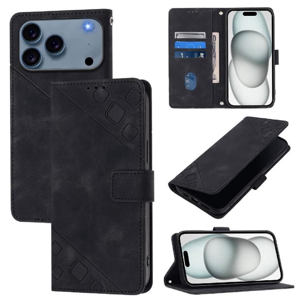 Funda Cartera para iPhone 17 Pro Max con Soporte y Ranuras, Resistente a Golpes y Rayones Negro