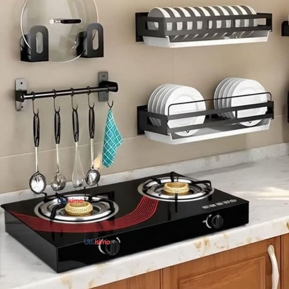 Cocina Encimera a Gas Licuado Vidrio 2 Platos Cocinilla Negro
