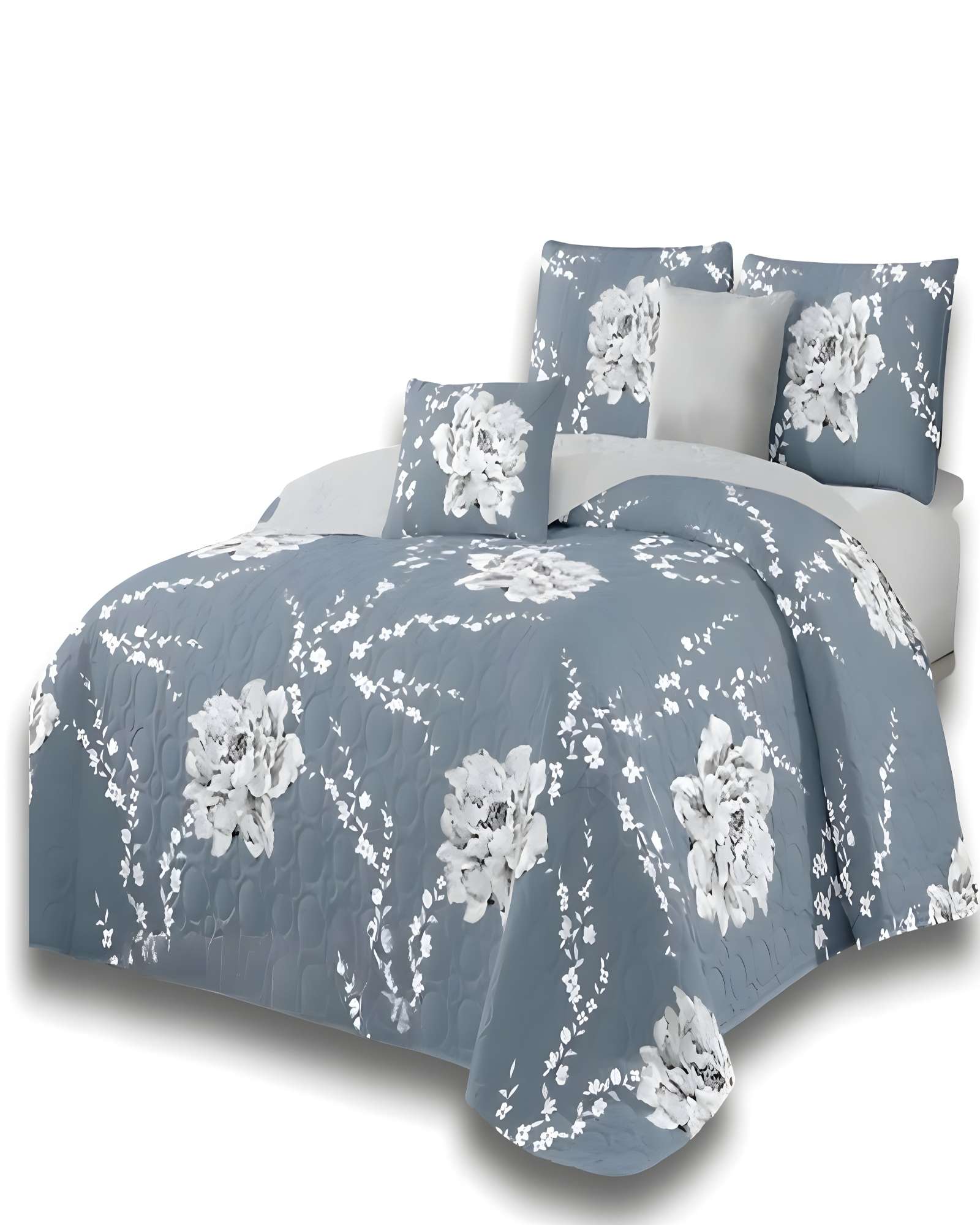 Genérico - Quilt De Verano King Diseño Flores Gris