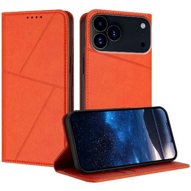 Funda Cartera Magnética para iPhone 17 Pro Protección Antichoque con Ranuras Naranja
