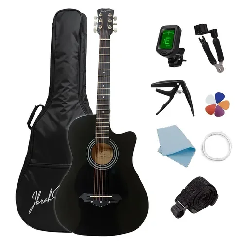 Guitarra Acustica Cutaway Ibrah Music 38 Plgds + Accesorios Negro Diestro Okume