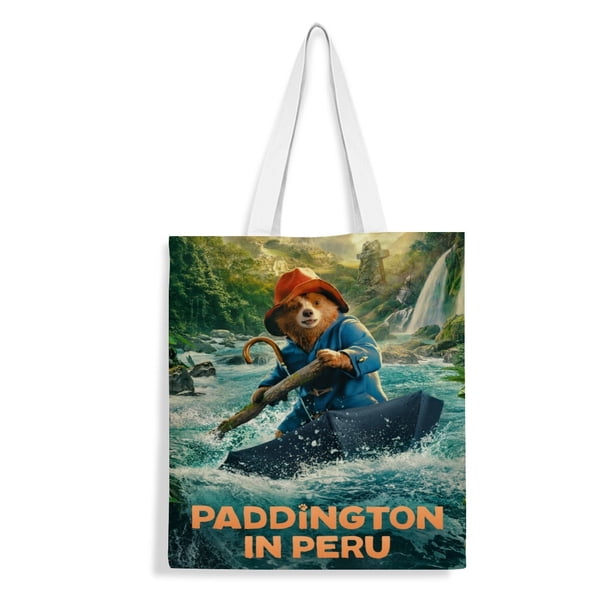Paddington in Peru Bolso de tela con estampado de lienzo para mujer, bolsa de compras reutilizable y estética, con cremallera interior, regalo para mujer,38*45cm.