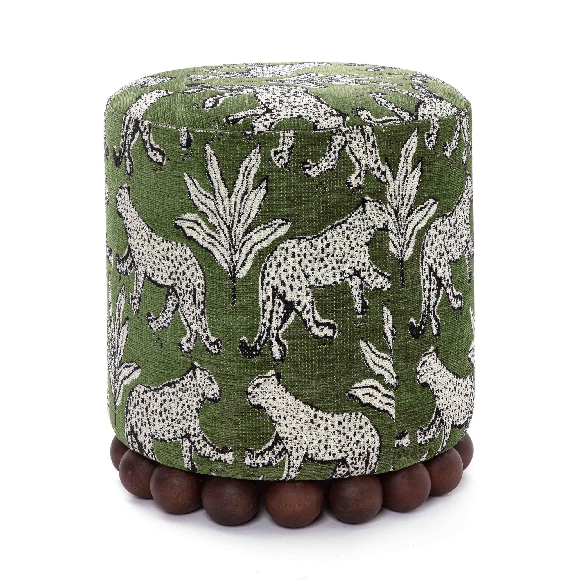 Puff Tov Furniture Dex Verde Oliva Con Estampado De Leopardo 40x40x46 Cm
