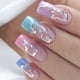 thumbnail image 1 of 24pcs Glossy Full Cover Marble Print French Press On Nails with White Line Golden Foil Design - Medium Square Acrylic Nails for Women and Girls, 1 of 2