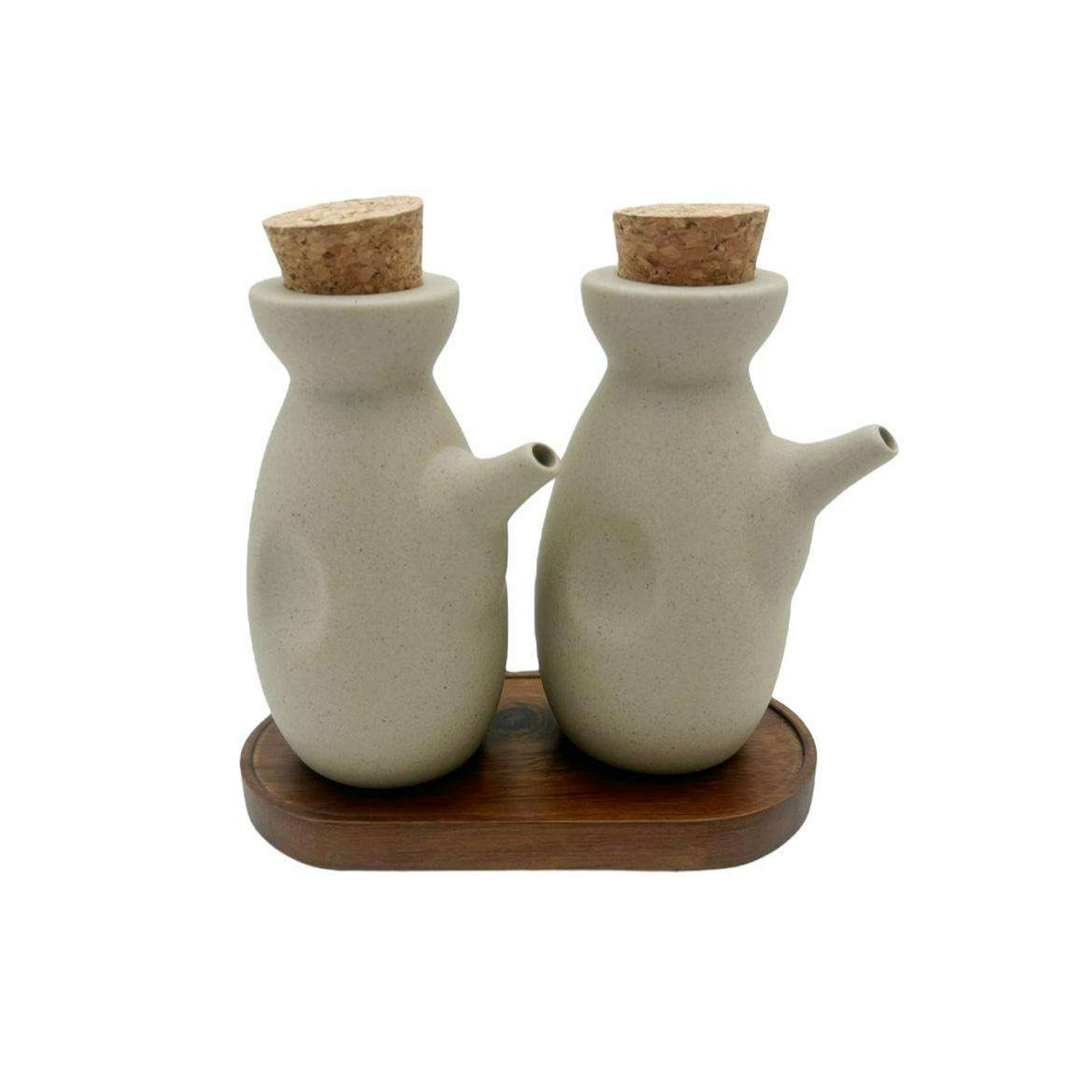 Oem - Set 2 Aceitera Vinagrera Cocina Decorativa Ceramica Madera