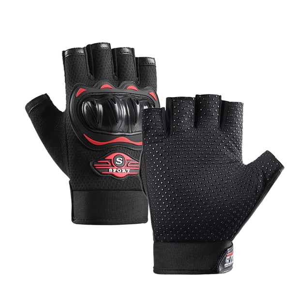 Guantes de montar en motocicleta, guantes de ciclismo, medio transpirable, equipo de protección de fitness, guantes antideslizantes sin dedos par Etiqueta roja roja