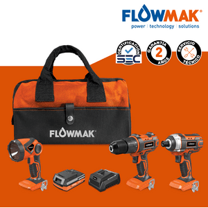 Flowmak - Kit Taladro 13Mm Atornillador Y Linterna 18V