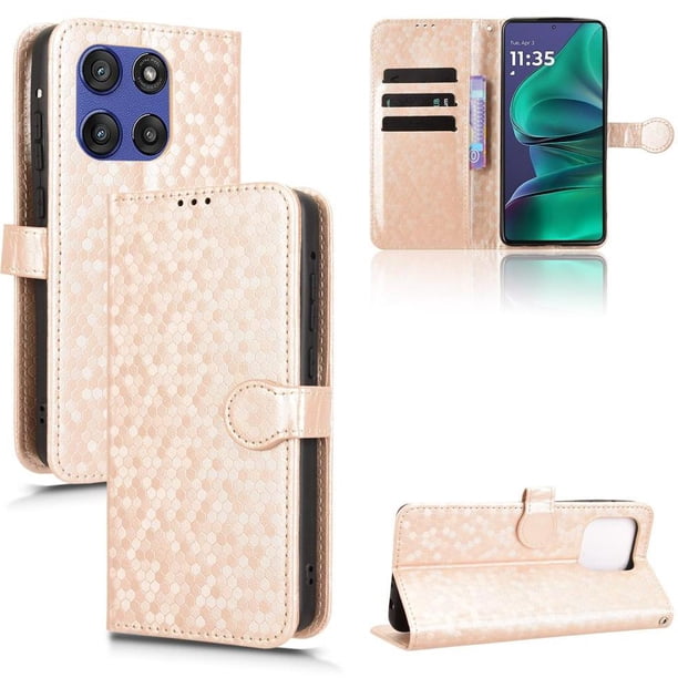 Funda Cartera Lunares Motorola Moto G Stylus 5G 2025 con Tarjetero, Correa y Soporte Oro