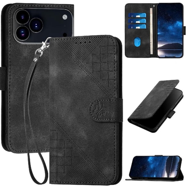 Funda Flip Premium Fibra de Carbono para iPhone 17 Pro con Soporte y Cierre Negro