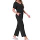 thumbnail image 4 of INSPIRE CHIC Conjunto de Pijama para Mujer de Punto Acanalado con Manga Corta, Parte Superior con Abertura Lateral y Pantalones, Conjunto de Dos Piezas para Estar en Casa con Bolsillos L Negro, 4 of 5