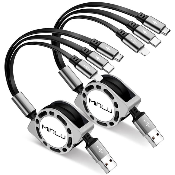 Cable retráctil Minlu 3 en 1 3 A 4 ft, 2 unidades