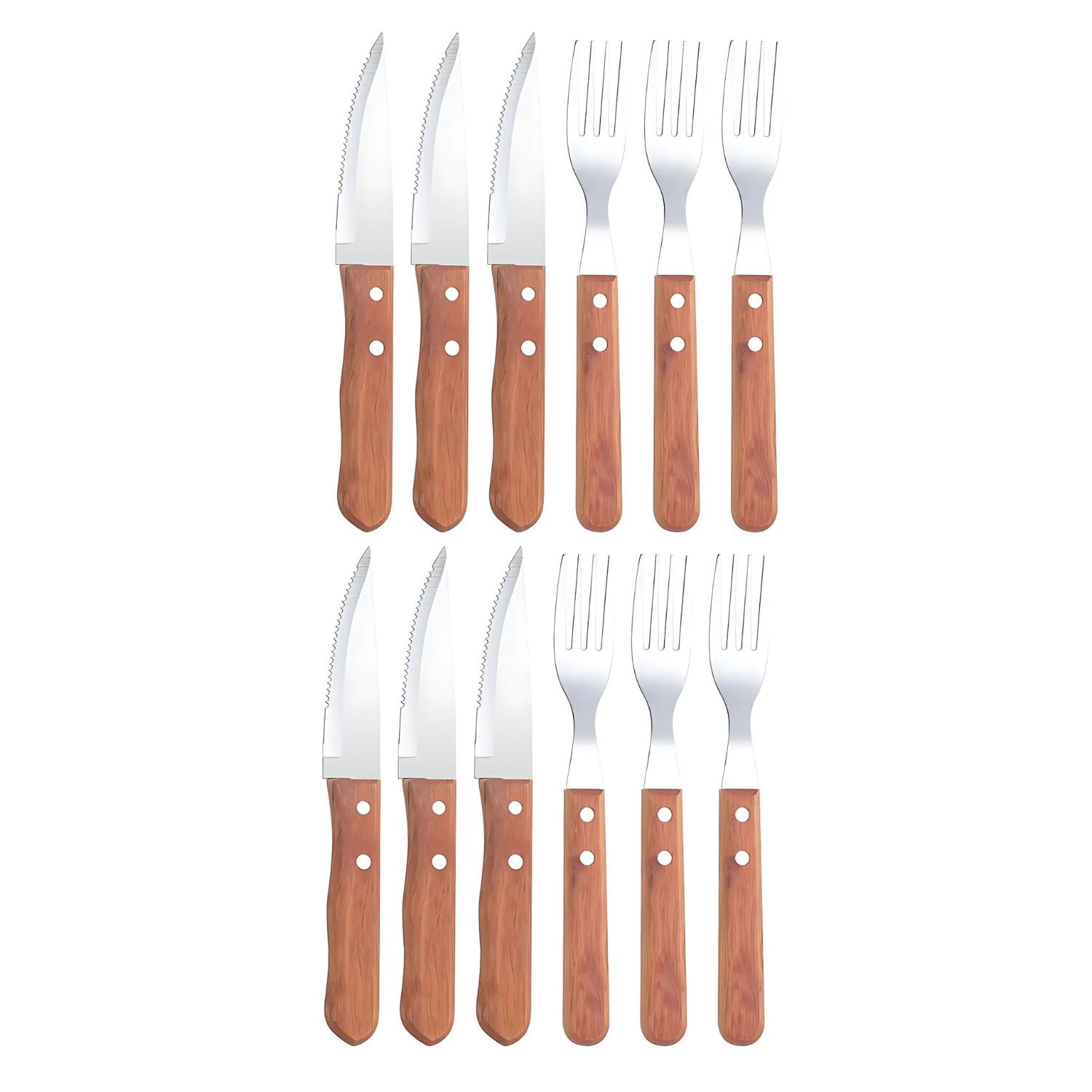 Fontina - Set 12 Piezas Tenedores Cuchillos Parrilleros Mango Madera