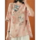 thumbnail image 3 of Vintage Chinese Flower Print Top: Women's Flared Hem Floral Print Half Sleeve Clothing, 3 of 4