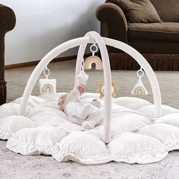 Baby Play Gym Mallify 5 en 1, grueso y de felpa con 6 juguetes, color blanco